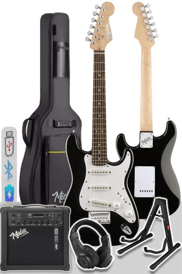 Midex RPH30WBS-AMP Elektro Gitar Seti 25W Şarjlı Amfi Kulaklık Gigbag Bluetooth Usb Full Set - 3