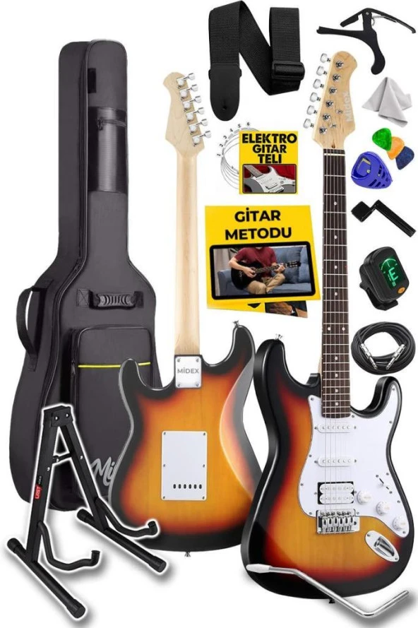 Midex RPH-30SB-ST Sunburs 4/4 Elektro Gitar Seti (Çanta Askı Capo Tuner Pena Kablo)