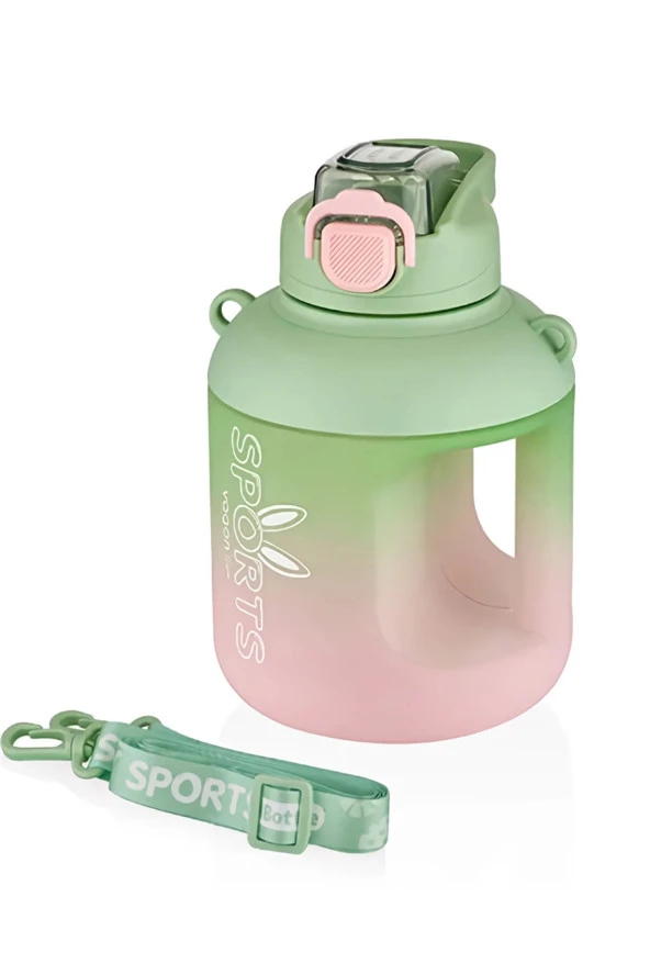 Vagonlife 1100 Ml Çift Renk Pipetli Taşıma Askılı ve kulplu Motivasyon Su Matarası Sticker Hediyeli vgn2302-YEŞİL