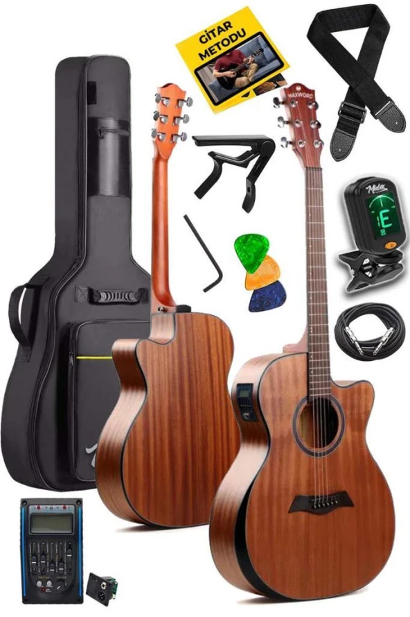 Maxword M450-Eq Profesyonel Masif Ağaç Elektro Akustik Gitar Seti 4/4 Yetişkin Seri Üst Segment