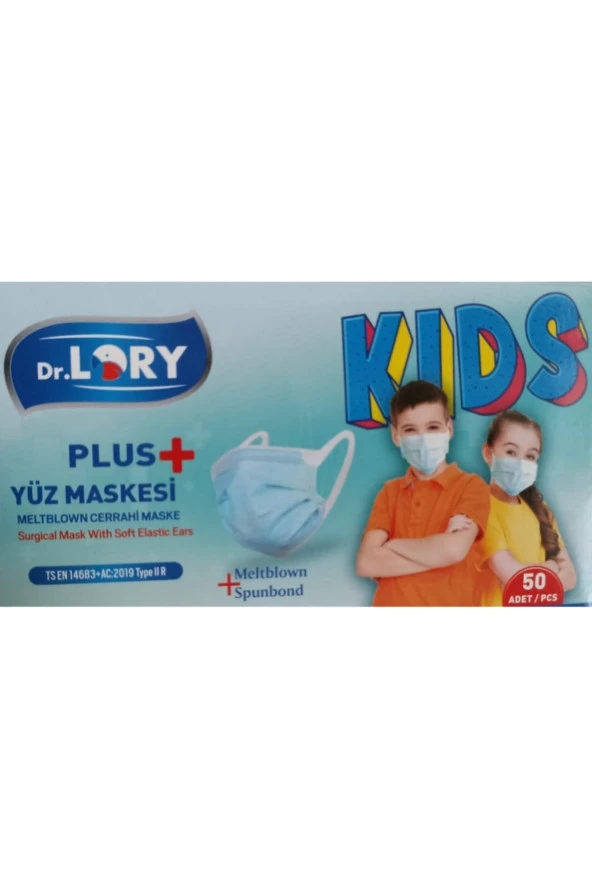 Dr. Lory Yumuşak Elastik Kulaklı Kids Meltblown 3 Katmanlı Telli Çocuk Maske 100 Adet 50x2 Kutu