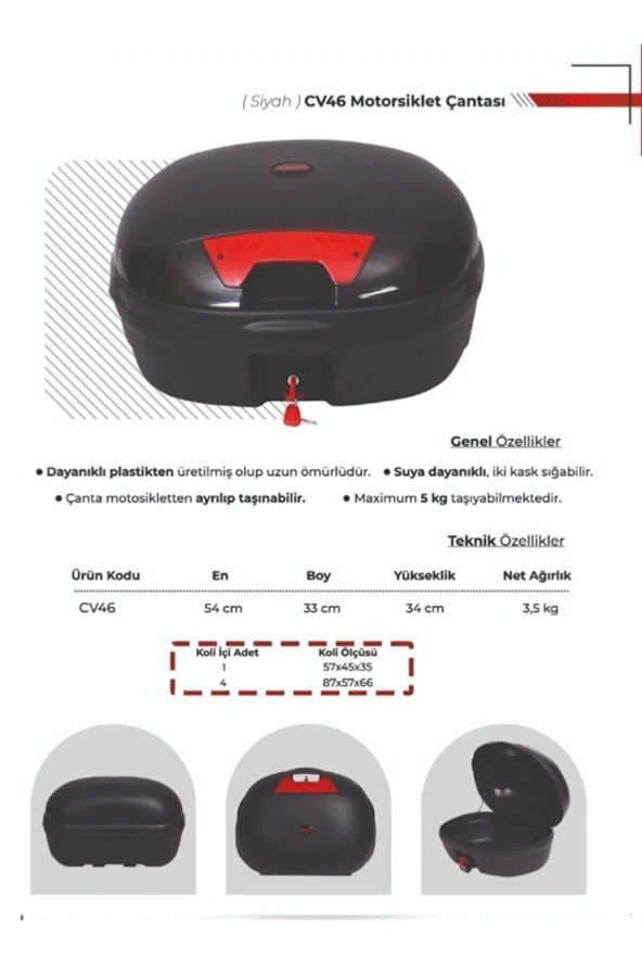 arwic 46 Lt Siyah Motosiklet Arka Çanta Sırtlıksız - Resim 2