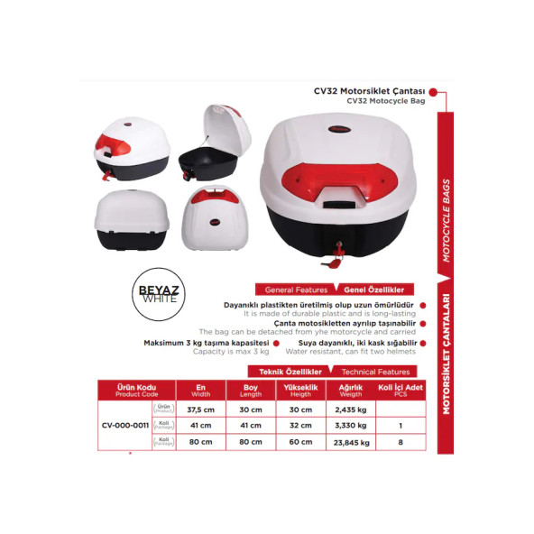 Motorsiklet Çantası 32 Lt Arwic Beyaz - Resim 2