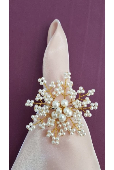 Altın Gümüş Renk İncili Kartanesi Peçete Yüzüğü Halkası 2 Adet - 3