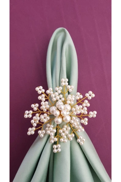 Altın Gümüş Renk İncili Kartanesi Peçete Yüzüğü Halkası 2 Adet