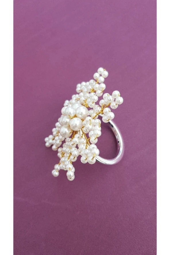 pekars Altın Gümüş Renk Incili Kartanesi Peçete Yüzüğü Halkası 4 Adet - Resim 4