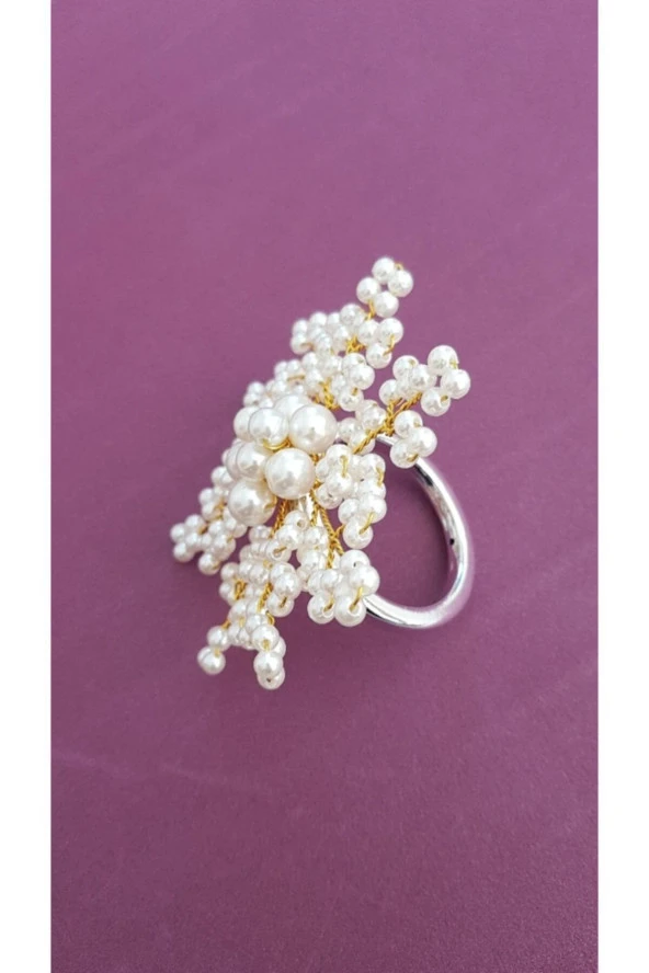 Altın Gümüş Renk Incili Kartanesi Peçete Yüzüğü Halkası 6 Adet - 5