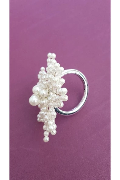 Gümüş Renk Incili Kartanesi Peçete Yüzüğü Halkası 10 Adet - Resim 3