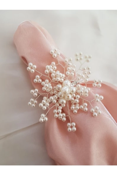 Gümüş Renk 6 Adet İnci Kar Tanesi Peçete Yüzüğü Halkası - Resim 4