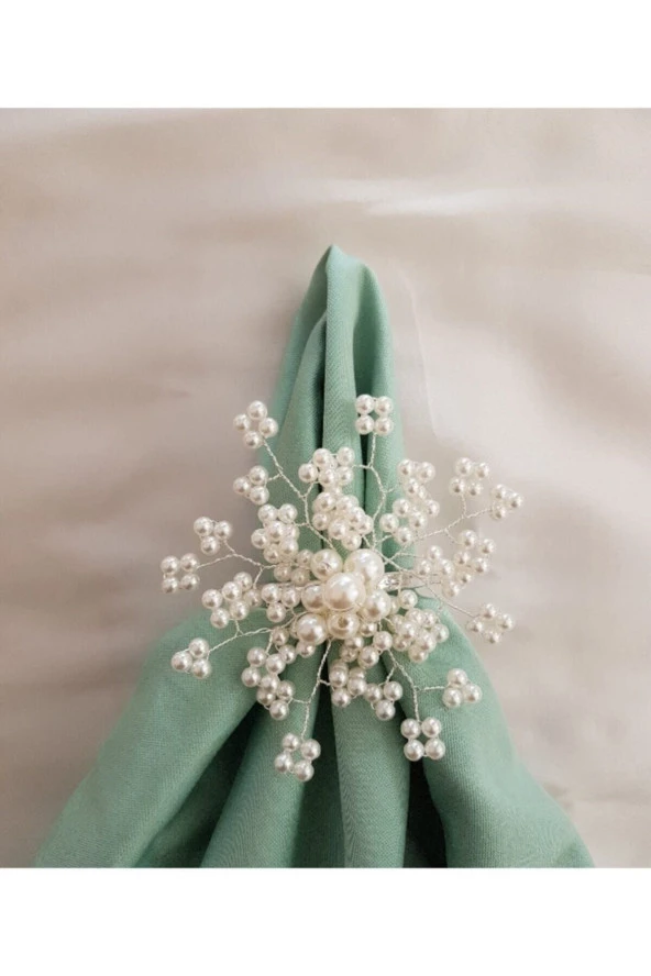 pekars Gümüş Renk 2 Adet Inci Kar Tanesi Peçete Yüzüğü Halkası - Resim 2