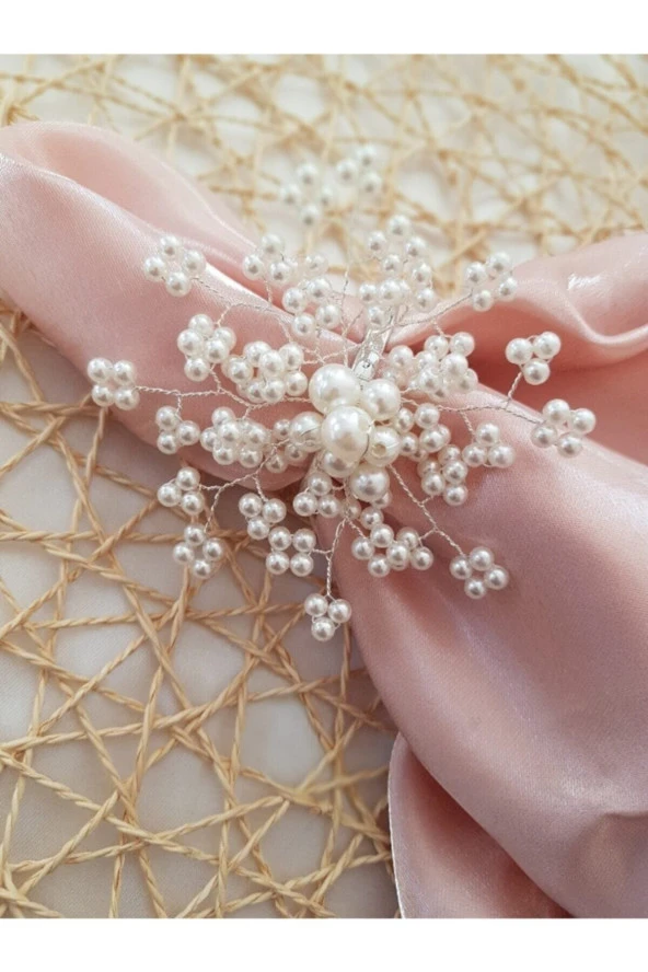 pekars Gümüş Renk 2 Adet Inci Kar Tanesi Peçete Yüzüğü Halkası - Resim 3