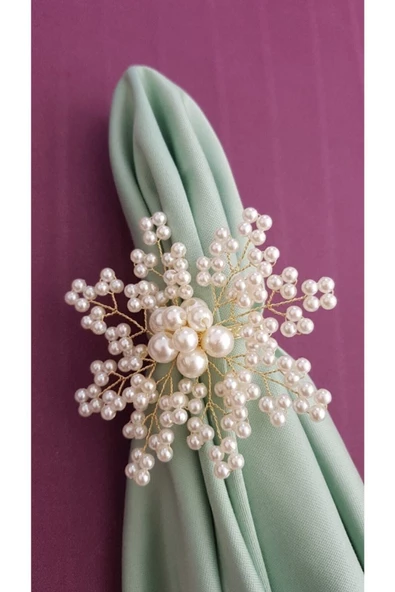 Pudra Renk Incili Kartanesi Peçete Yüzüğü Halkası 4 Adet - 3