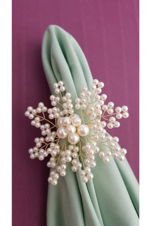 pekars Şampanya Renk Incili Kartanesi Peçete Yüzüğü Halkası 8 Adet ürün görseli 1