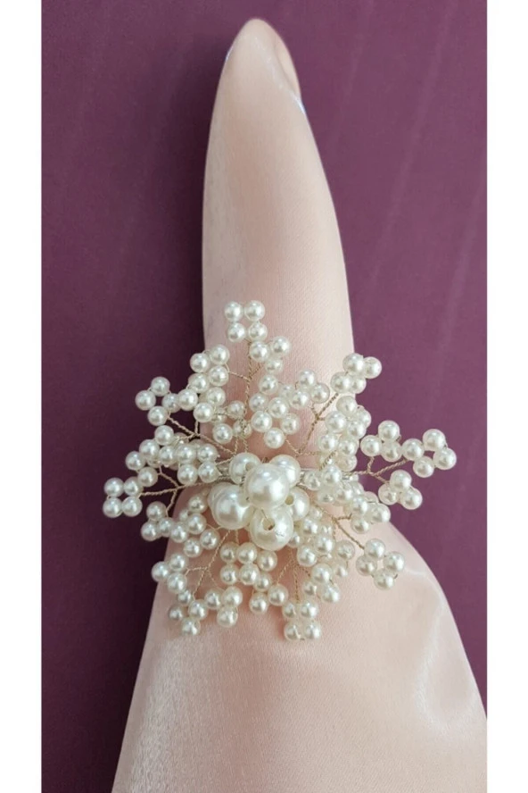 pekars Şampanya Renk Incili Kartanesi Peçete Yüzüğü Halkası 2 Adet