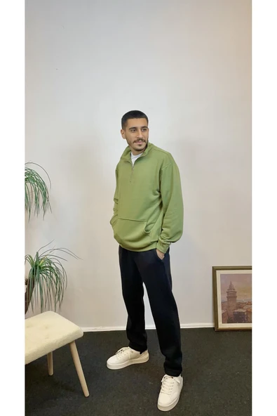 Süperlife Erkek 3 iplik Yarım Fermuarlı Kanguru Çepli Sweatshırt spr24sw22
