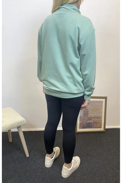 Kadın 3 iplik Yarım Fermuarlı Kanguru Çepli Sweatshırt spr24swk22 - 4