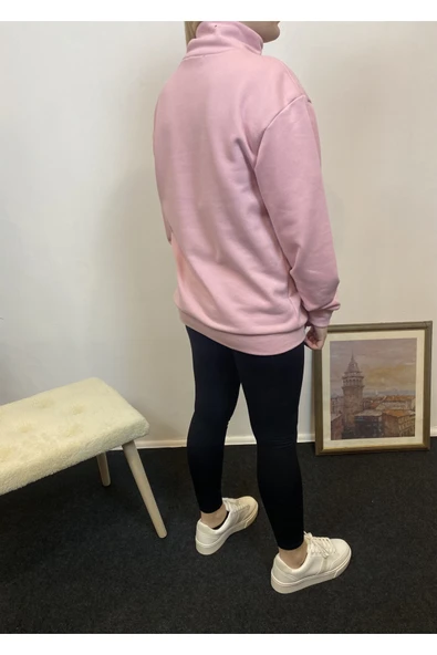 Kadın 3 iplik Yarım Fermuarlı Kanguru Çepli Sweatshırt spr24swk22 - 2