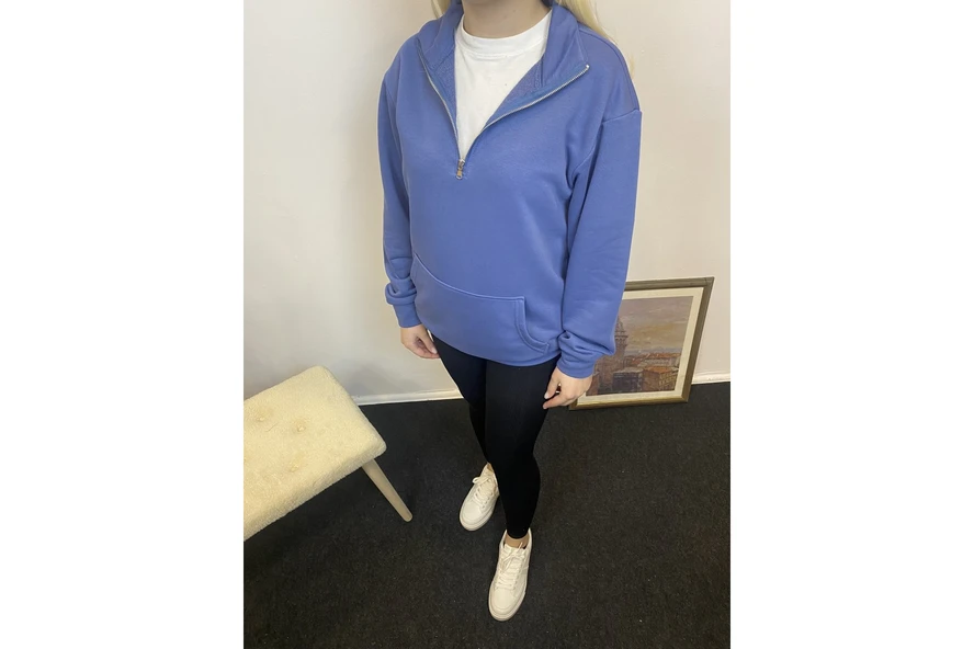 Kadın 3 iplik Yarım Fermuarlı Kanguru Çepli Sweatshırt spr24swk22 - 8