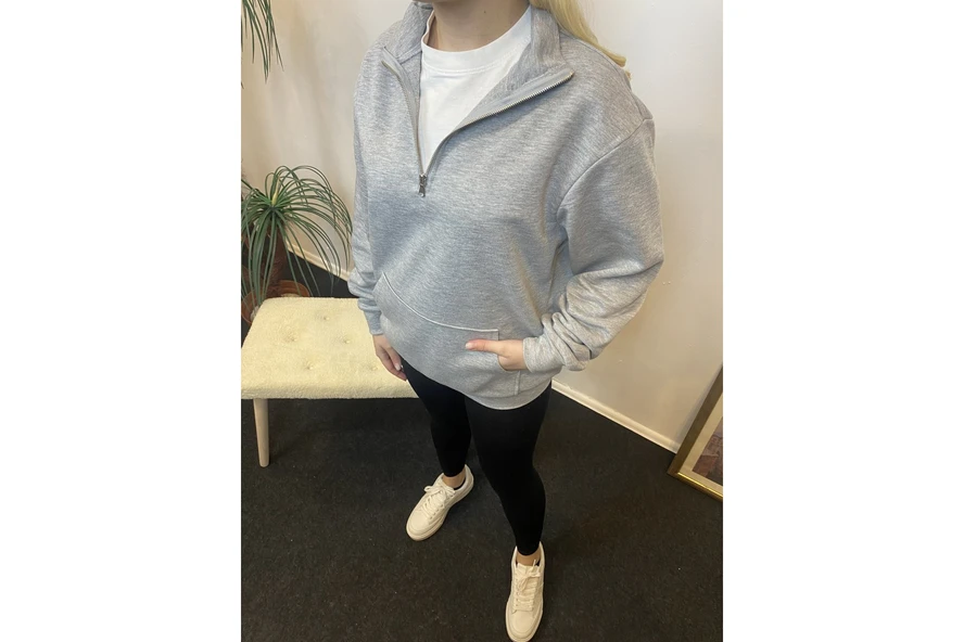 Kadın 3 iplik Yarım Fermuarlı Kanguru Çepli Sweatshırt spr24swk22 - 5