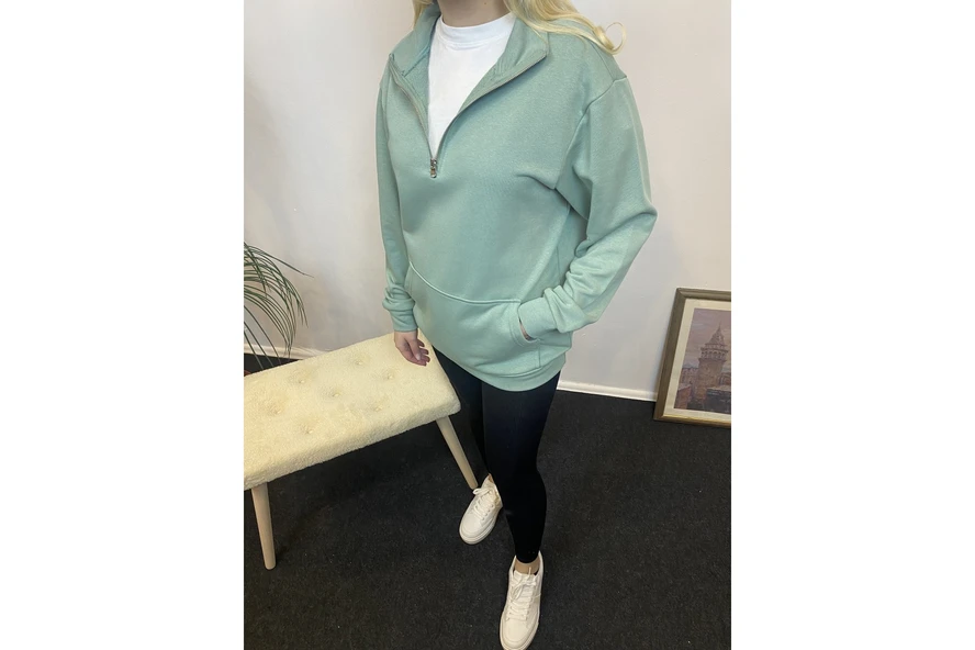 Kadın 3 iplik Yarım Fermuarlı Kanguru Çepli Sweatshırt spr24swk22 - 3