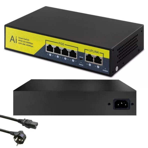 PrimeX PX-1006B 4 Port 10/100M POE Switch, ip Kamera Poe Switch anahtarı-(4 + 2) 100m iletim mesafesi, 4*10/100mbps POE bağlantı noktası,  2*10/100mbps uplink portu - 7