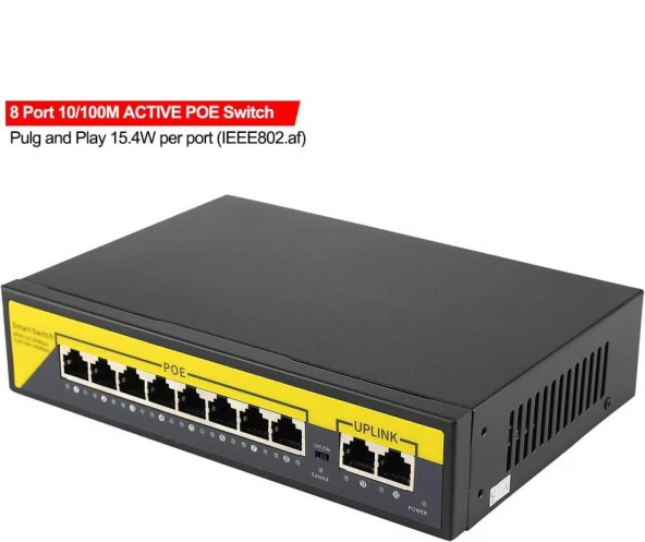 PrimeX PX-1010B 8 Port 10/100M POE Switch, ip Kamera Poe Switch anahtarı-(4 + 2) 100m iletim mesafesi, 8*10/100mbps POE bağlantı noktası,  2*10/100mbps uplink portu - 2