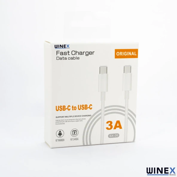 Winex Xiaomi Poco X3 Nfc 3A 45W Type-C to Type-C 2Metre Data ve Hızlı Şarj Kablosu - 5