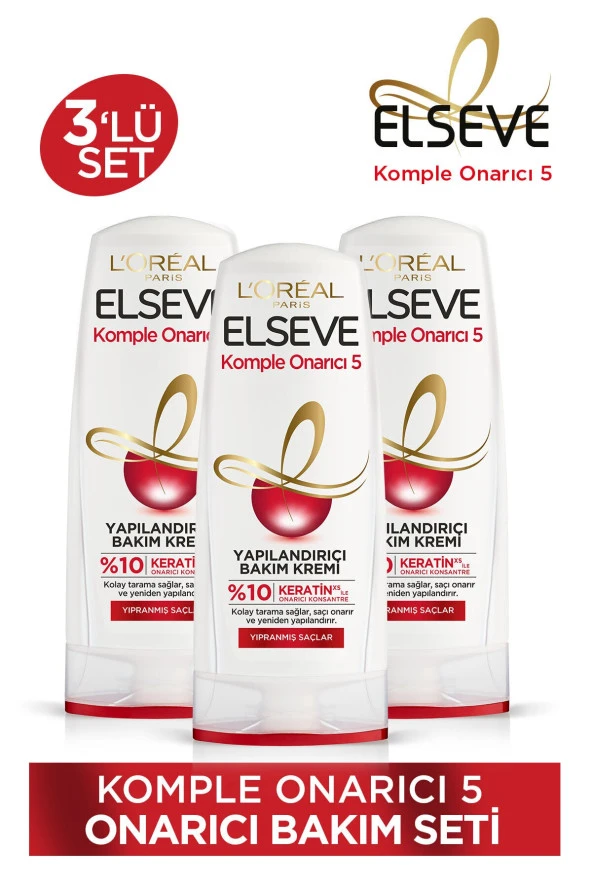 Komple Onarıcı 5 Yıpranmış Saçlar Için Keratinxs Içeren Yapılandırıcı Bakım Kremi 360ml 3lü Set