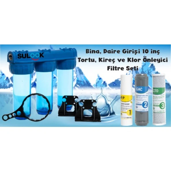 Sulook Bina,daire Şebeke Girişi 10 Inç Tortu,kireç ve Klor Önleyici Üçlü Filtre