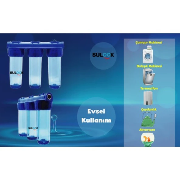 Sulook Bina,daire Şebeke Girişi 10 Inç Tortu,kireç ve Klor Önleyici Üçlü Filtre - Resim 5