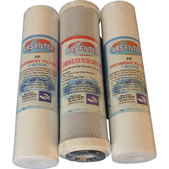 Ars Su Arıtma Cihazı Kartuş Filtre Takımı 3 Lü Set,5 Mic+Sed+Cto+1 Mic Sed