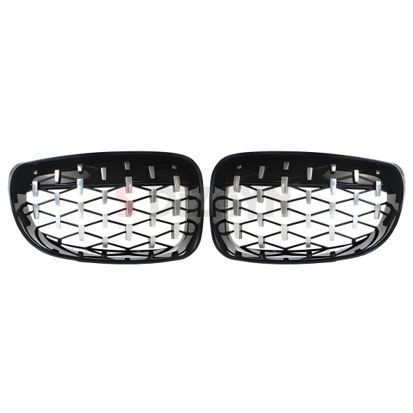 S-Dizayn Bmw 1 Serisi E81/E87 Ön Panjur Böbrek Parlak Siyah Çerçeveli Krom Diamond Model 2008-2012 - Resim 3
