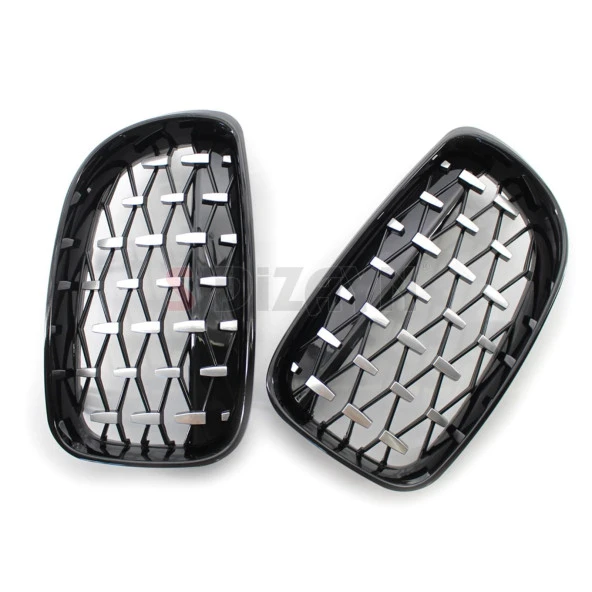 S-Dizayn Bmw 1 Serisi E81/E87 Ön Panjur Böbrek Parlak Siyah Çerçeveli Krom Diamond Model 2008-2012 - Resim 4