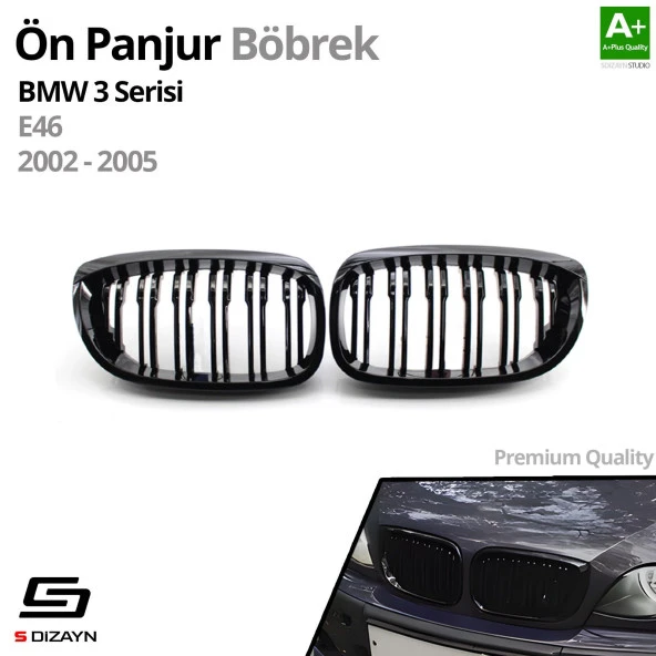 S-Dizayn Bmw 3 Serisi E46 Coupe Ön Panjur Böbrek Parlak Siyah Piano Black M3 Model 2002-2005 - Resim 2