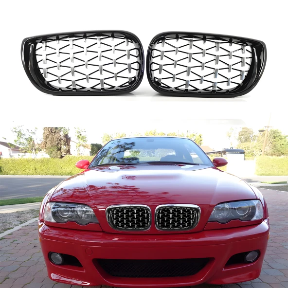 S-Dizayn Bmw 3 Serisi E46 Ön Panjur Böbrek Parlak Siyah Çerçeveli Krom Diamond Model 2002-2005 ürün görseli