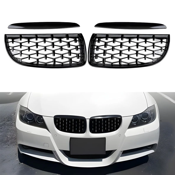 S-Dizayn Bmw 3 Serisi E90/E91 Ön Panjur Böbrek Parlak Siyah Piano Black Diamond Model 2005-2008