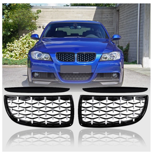 S-Dizayn Bmw 3 Serisi E90/E91 Ön Panjur Böbrek Parlak Siyah Çerçeveli Krom Diamond Model 2005-2008