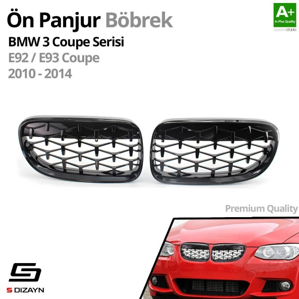 S-Dizayn Bmw 3 Serisi Coupe E92/E93 Coupe Ön Panjur Böbrek Parlak Siyah Piano Black Diamond Model 2010-2014 - Resim 2