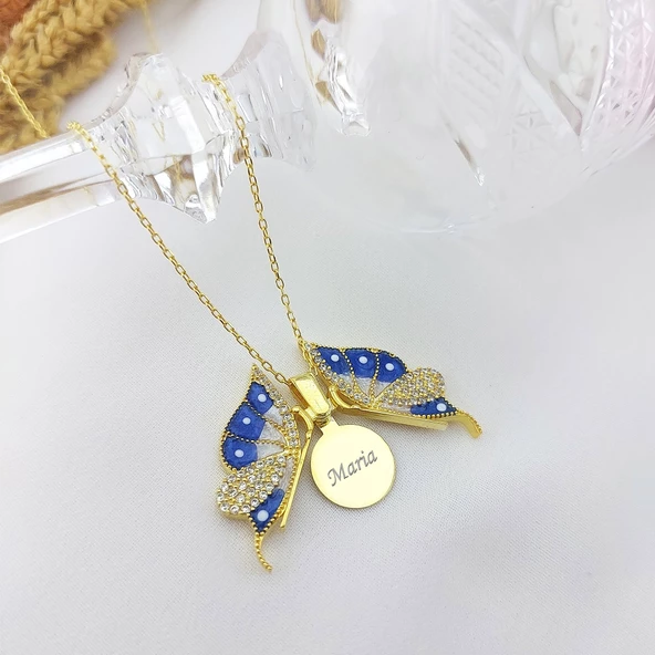 Vaoov 925 Ayar Gümüş İsimli Açılan Gold Kelebek Kolye - Resim 5
