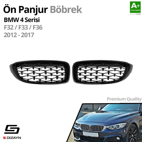 S-Dizayn Bmw 4 Serisi F32/F33/F36 Ön Panjur Böbrek Parlak Siyah Piano Black Diamond Model 2012-2017 - Resim 2