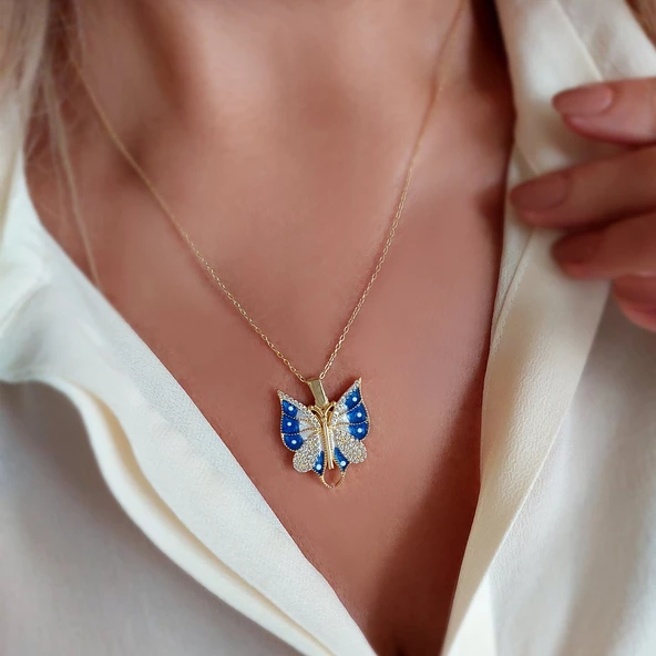 Vaoov 925 Ayar Gümüş İsimli Açılan Gold Kelebek Kolye - Resim 6