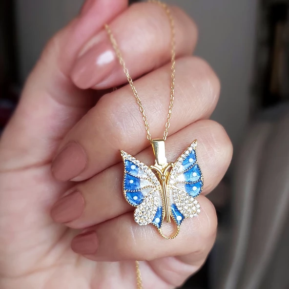 Vaoov 925 Ayar Gümüş İsimli Açılan Gold Kelebek Kolye - Resim 2