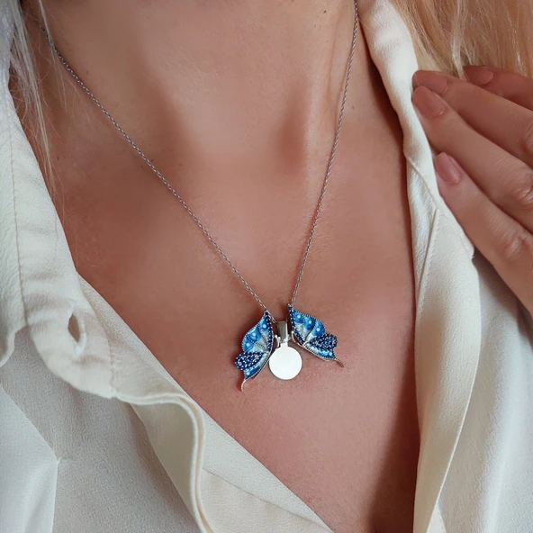 Vaoov 925 Ayar Gümüş İsimli Açılan Kelebek Kolye - Resim 4