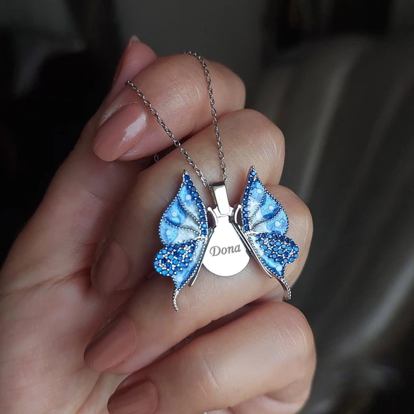 Vaoov 925 Ayar Gümüş İsimli Açılan Kelebek Kolye ürün görseli