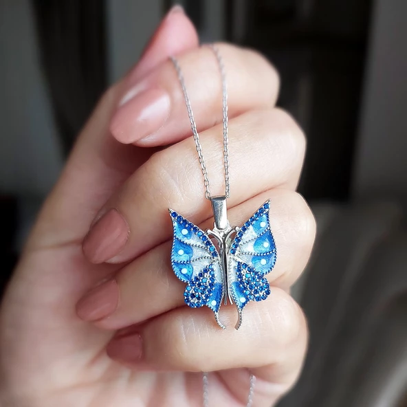 Vaoov 925 Ayar Gümüş İsimli Açılan Kelebek Kolye - Resim 3