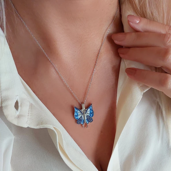 Vaoov 925 Ayar Gümüş İsimli Açılan Kelebek Kolye - Resim 6