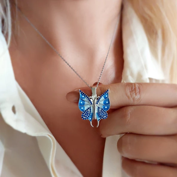 Vaoov 925 Ayar Gümüş İsimli Açılan Kelebek Kolye - Resim 2