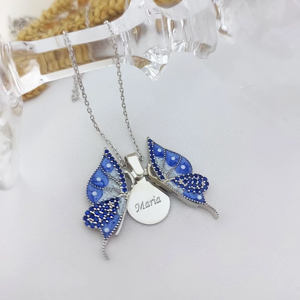 Vaoov 925 Ayar Gümüş İsimli Açılan Kelebek Kolye - Resim 7