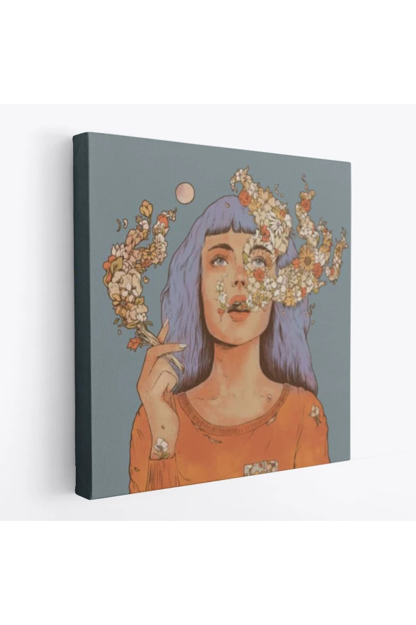 Sigara İçen Kadın Çiçek Detaylı Kanvas Yüksek Kaliteli Kanvas Canvas Tablo Tabloları