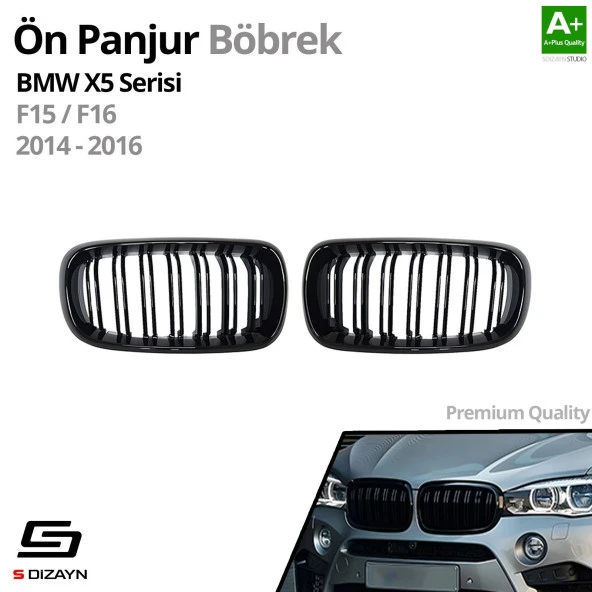 S-Dizayn Bmw X5 F15/F16 Ön Panjur Böbrek Parlak Siyah Piano Black M X5 Model 2014-2016 - Resim 2